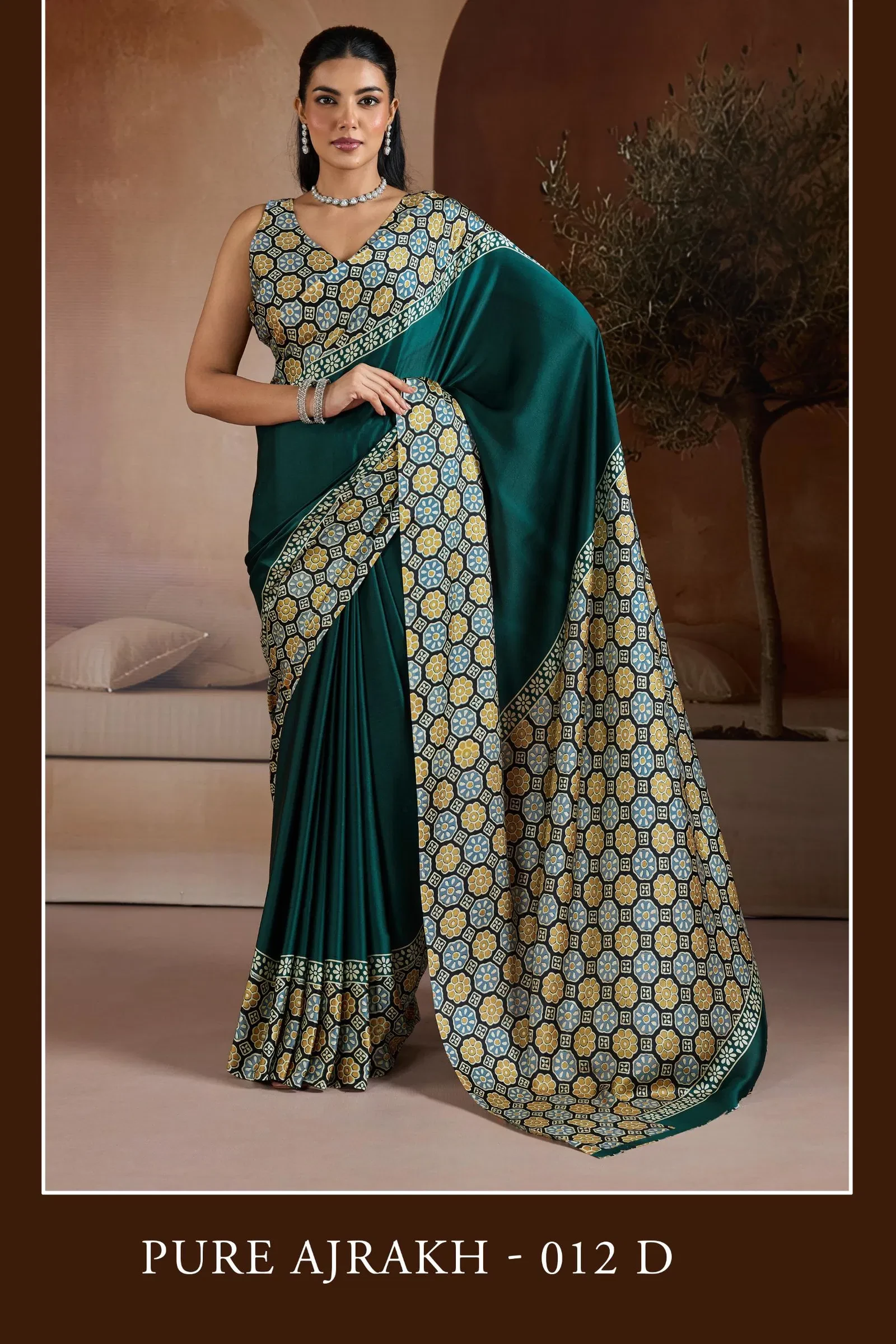 Pure Ajrakh 012 a to F Modal Satin with Ajrakh Printed Saree Collection