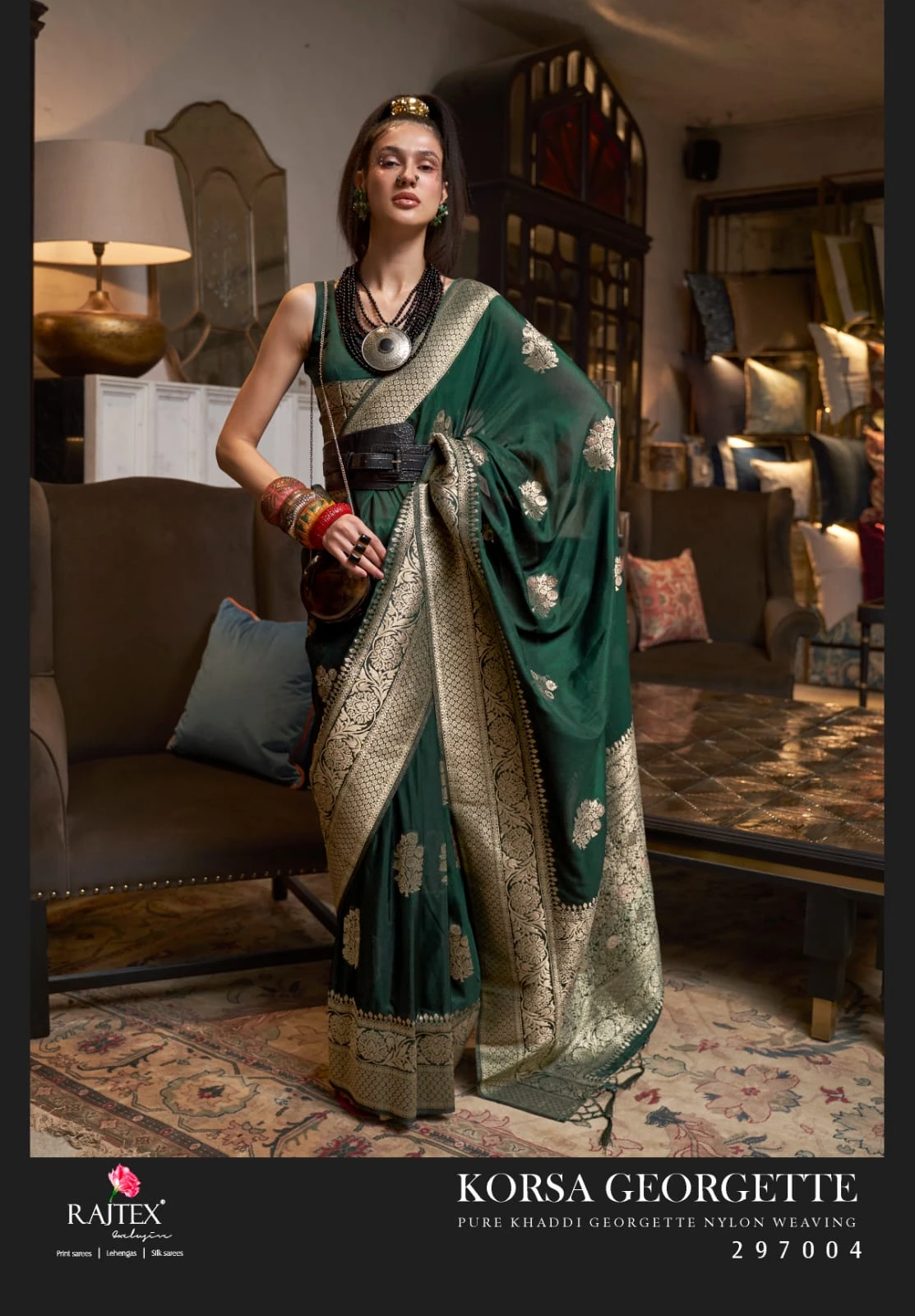 Rajtex Korssa Georgette Khadi Georgette Handloom Weaving Saree Collection - Image 5