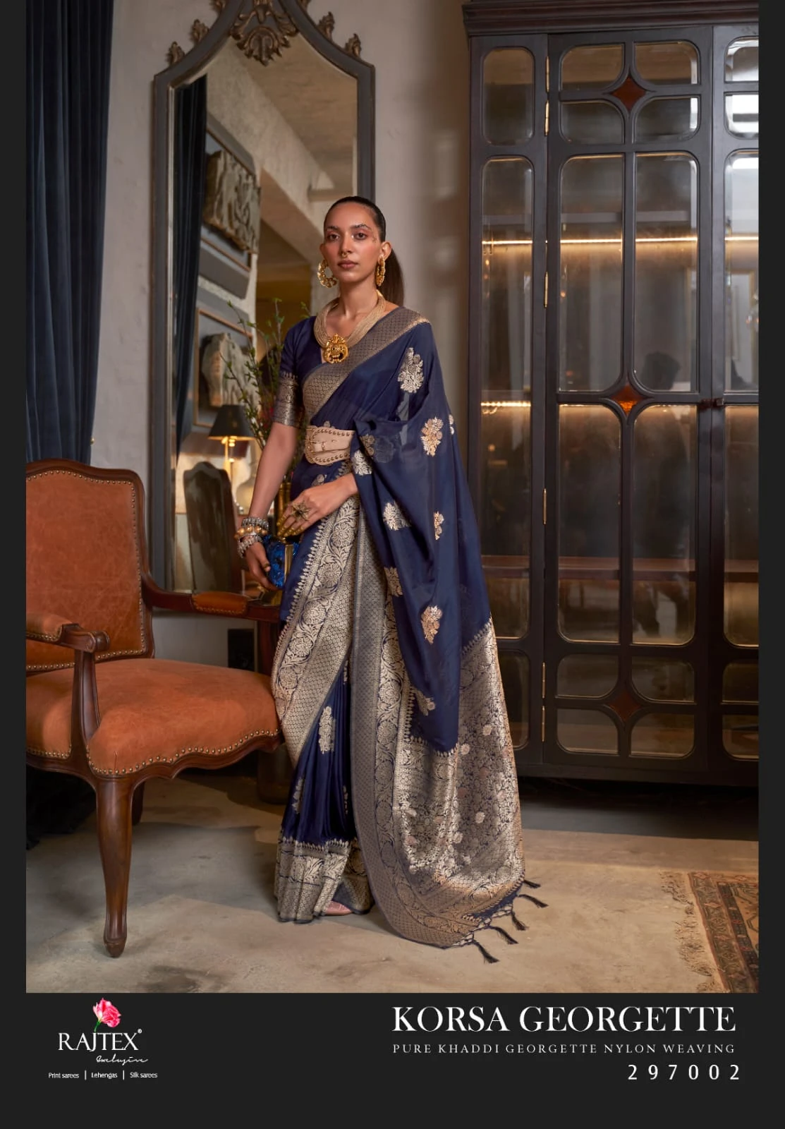 Rajtex Korssa Georgette Khadi Georgette Handloom Weaving Saree Collection - Image 6