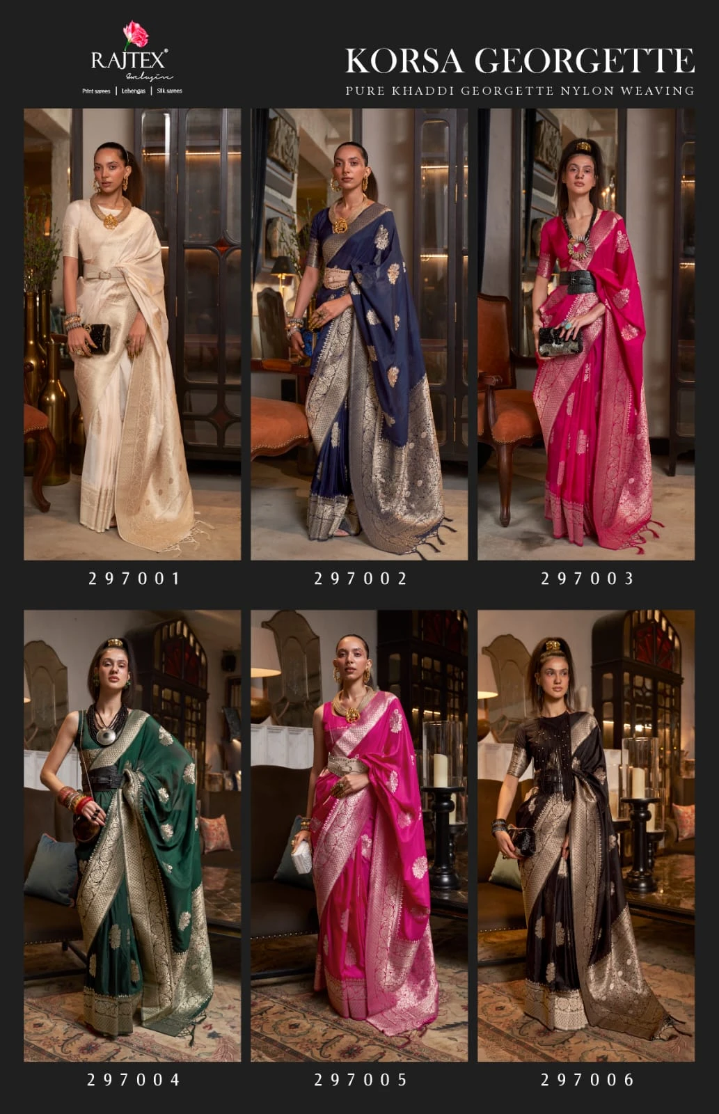 Rajtex Korssa Georgette Khadi Georgette Handloom Weaving Saree Collection - Image 7