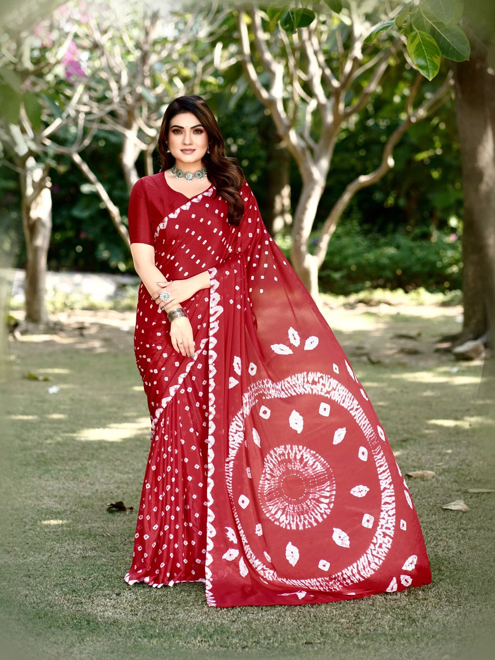 Sb Bandhej B Chinon Bandhani Printed Fancy Saree Collection
