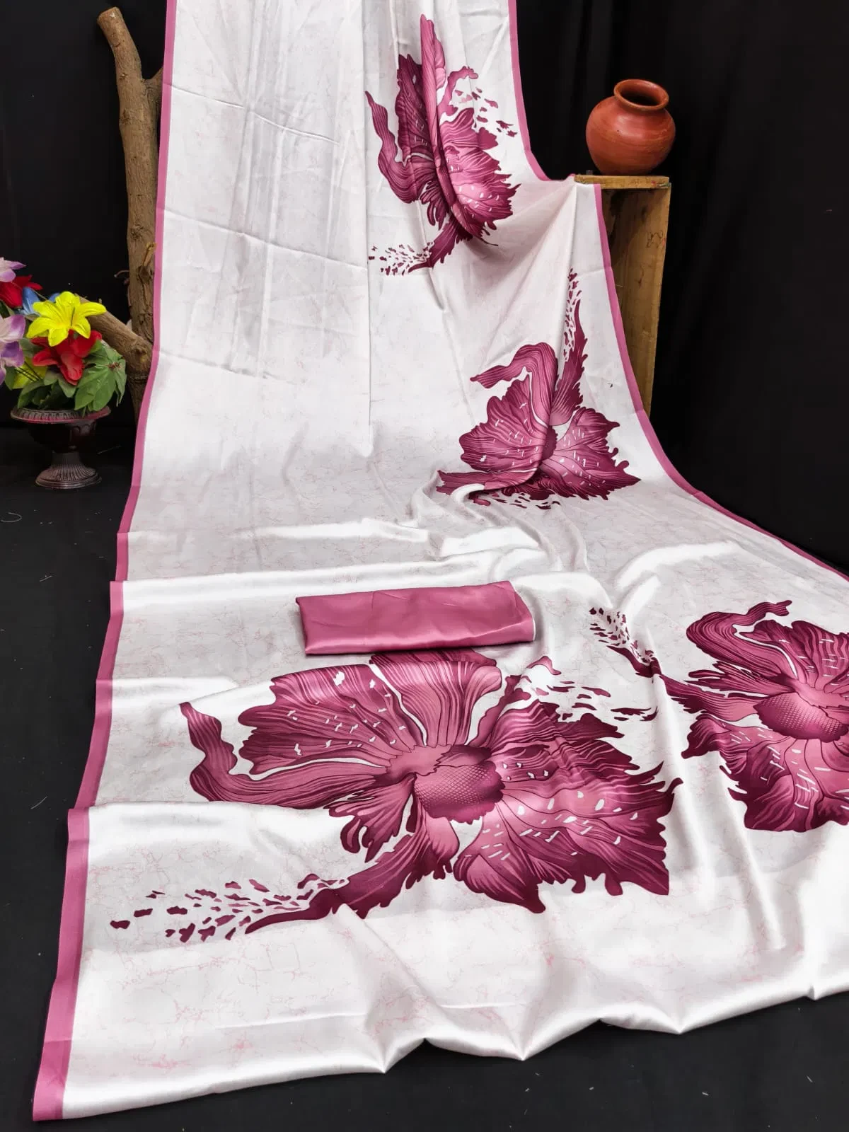 Sf Flora M Japan Satin Floral Printed Fancy Saree Collection