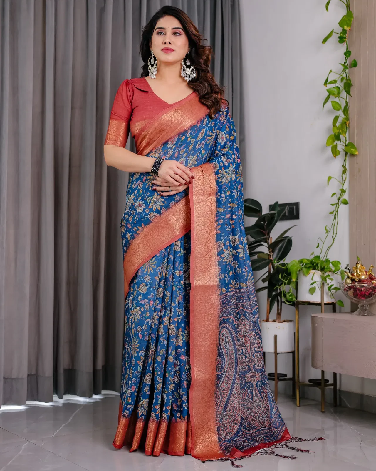Shc 01 to 07 Pure Handloom Linen Floral Printed Saree Collection