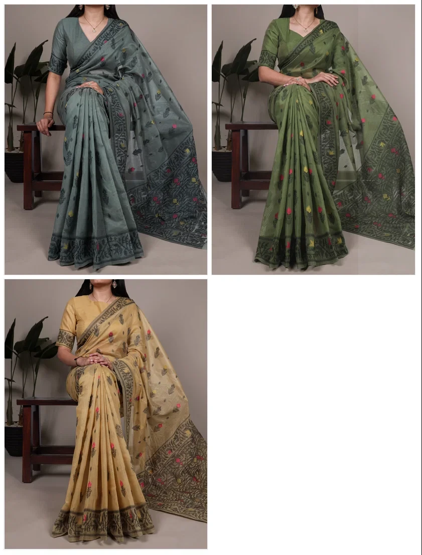Taraa L 7415 Poly Cotton Thread Weaving Saree Collection - Image 4