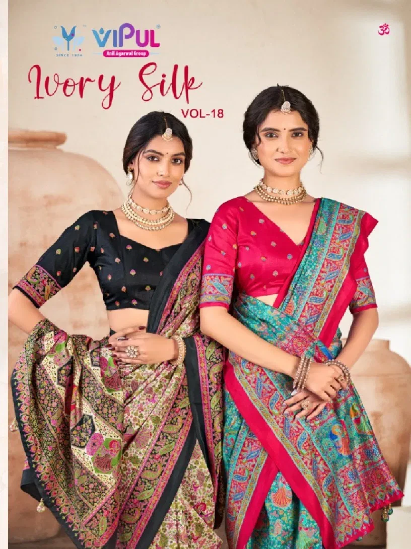 Vipul Ivory Silk Vol 18 Silk Foil Printed Saree Collection