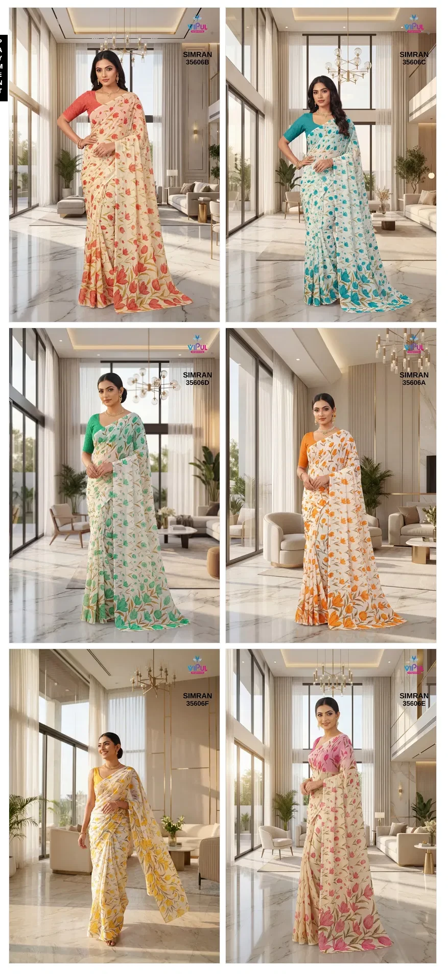 Vipul Simran 35606 a to F Georgette Printed Saree Collection - Image 8