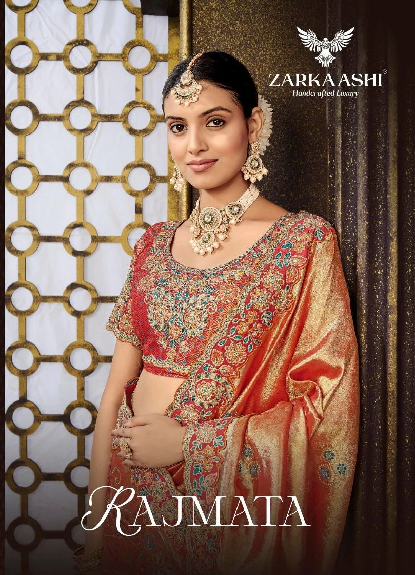 Zarkaashi Rajmata Tissue Fabric Wedding Wear Saree Collection