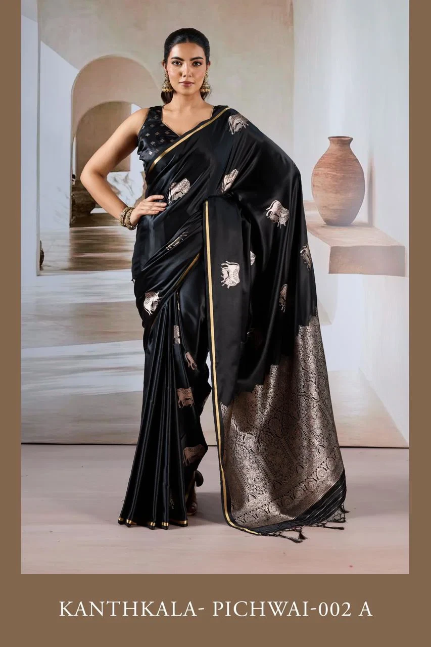 Kanthkala Pichwai 002 a to F Pure Satin Handloom Weaving Saree Collection