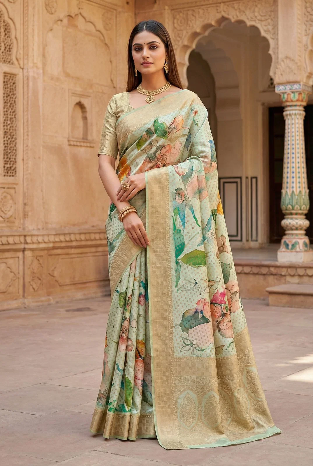 Mb New 01 Dola Banarasi Digital Floral Printed Saree Collection